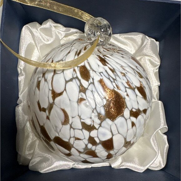 Handcrafted Glass Friendship Ball Ornament White & Gold Speckled Gift Box - Picture 3 of 7